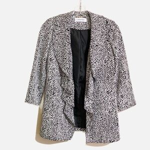 Calvin Klein Intarsia Knit Open Ruffled Open Front Cardigan. Black print size 4P